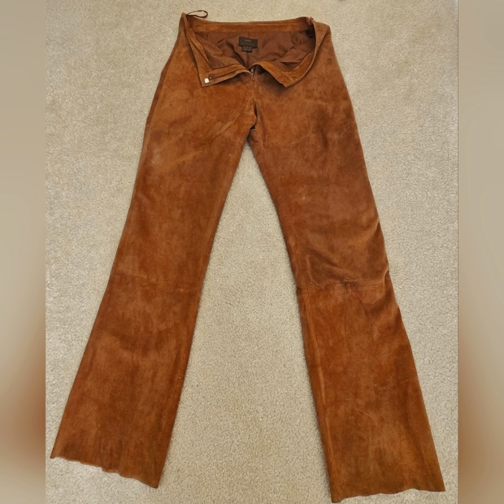 Vakko Goat Suede Cognac Color Straight-leg Pants Size 6, 30-inch Waist